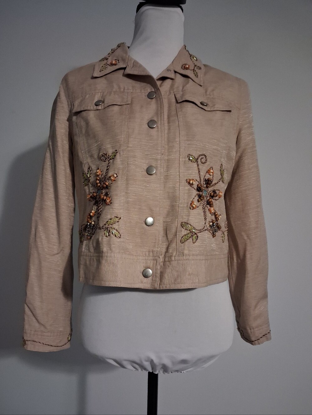 Beaded Floral Embellished Beige Jacket - Picture 10 of 11